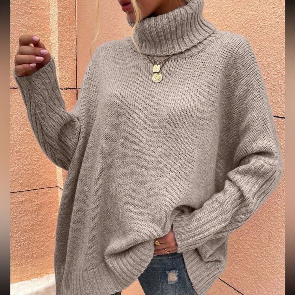Batwing sleeve turtleneck sweater
